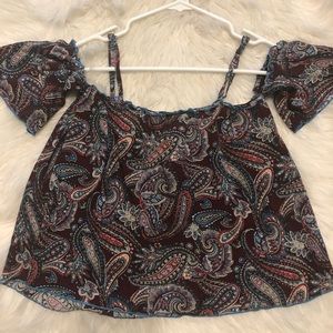 Plum paisley off the shoulder tank top